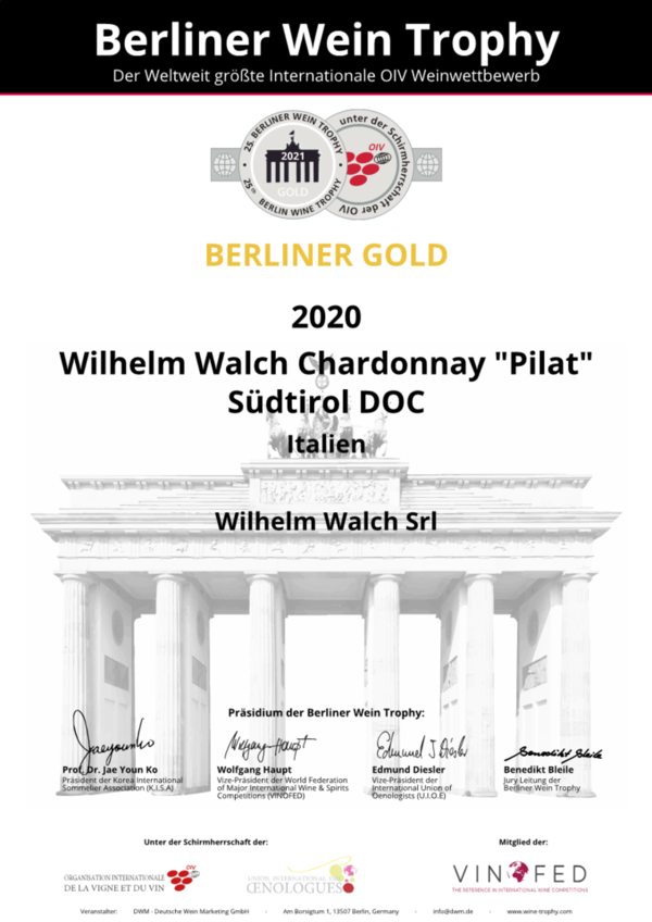 Chardonnay "Pilat" 2021, Alto Adige DOC, Wilhelm Walch, Tramin, Südtirol